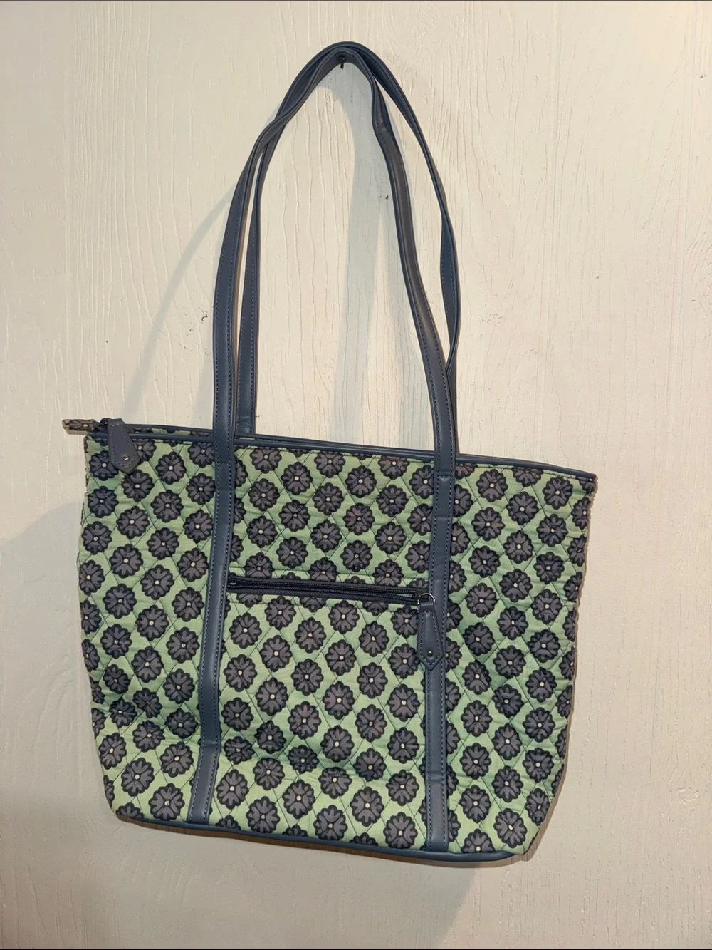 Vera Bradley Green Floral Print Tote with Black Accents